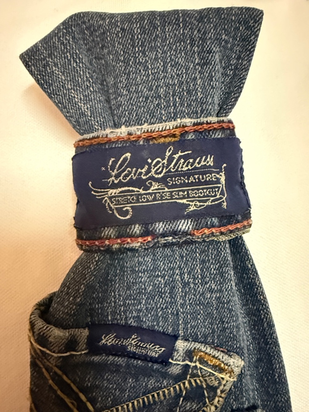 Signature Denim Tie Necklace in Blue with Navy Label - Picture 2 of 4
